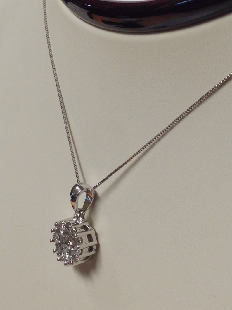 Natural Diamond Cluster Pendant Solid 14kt White Gold