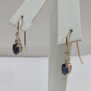 Natural Sapphire with Natural Diamond Earrings Solid 14kt Yellow Gold
