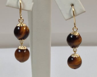 Tigerauge Ohrringe aus 585er Gelbgold