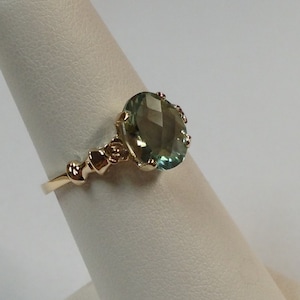 Natural Green Amethyst Ring Solid 14kt Yellow Gold