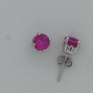 Natural Pink Sapphire Stud Earrings Solid 14kt White Gold