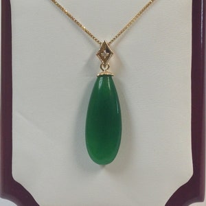 Jade with Natural Diamond Pendant Solid 14kt Yellow Gold. FREE 925 Sterling Silver Chain with Gold Plated
