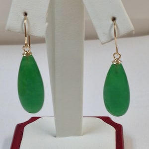Jade Dangle Earrings Solid 14kt Yellow Gold