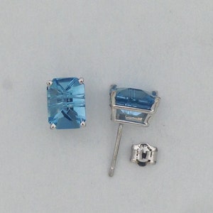 Natural Blue Topaz Stud Earrings Solid 14kt White Gold