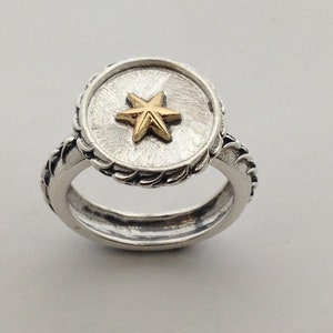 Ring in 925 Sterling Silver & Solid 14kt Yellow Gold. French Architectural Ornaments