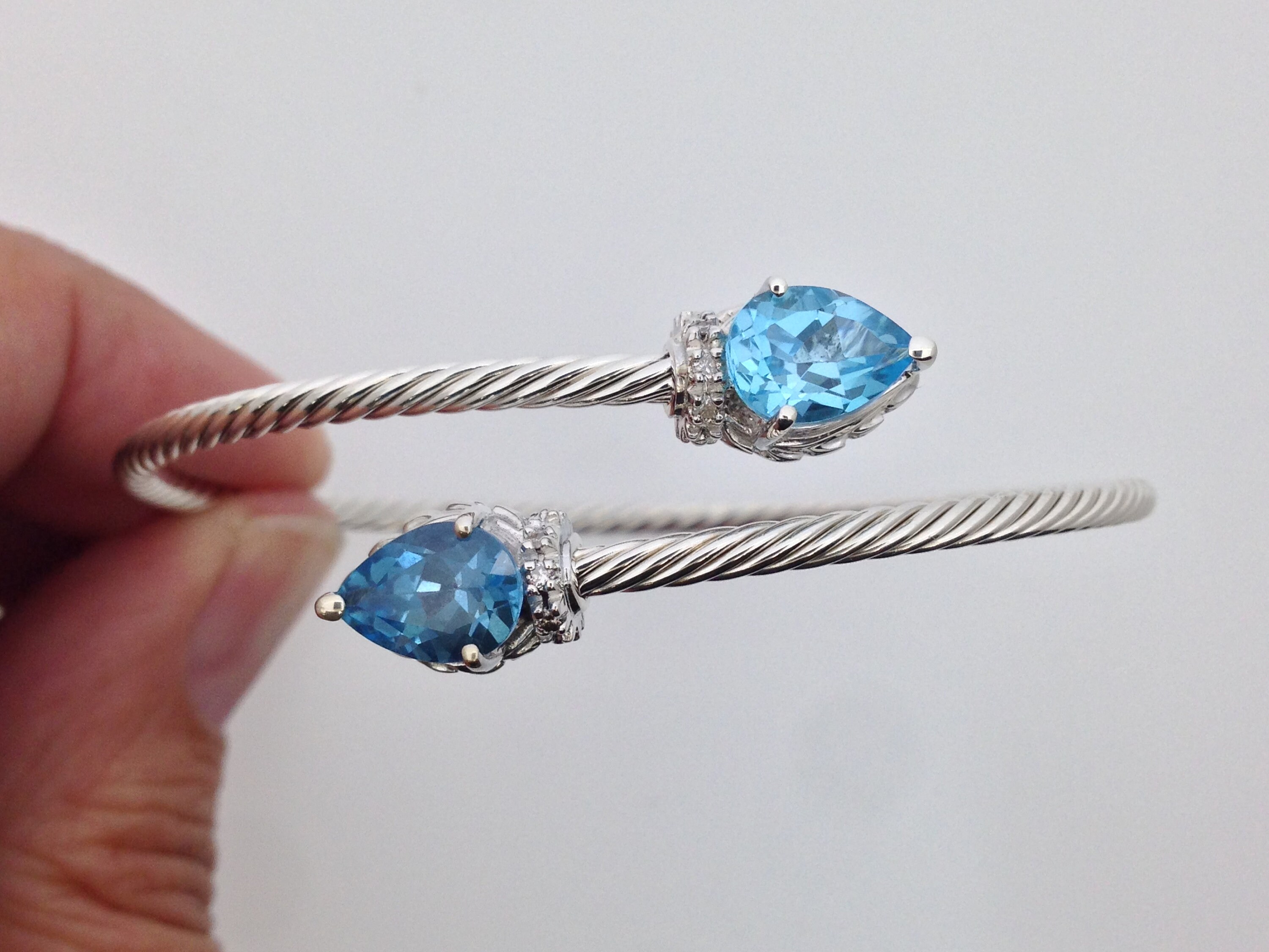 Natural Blue Topaz with Natural Diamond Bangle Bracelet 925 | Etsy