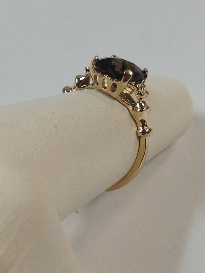 Anillo de cuarzo ahumado en oro amarillo macizo de 14 kt imagen 4