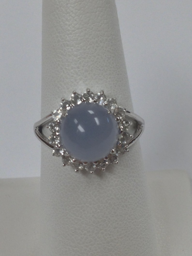 Natural Chalcedony with White Topaz Ring 925 Sterling Silver