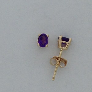Natural Amethyst Stud Earrings Solid 14kt Yellow Gold