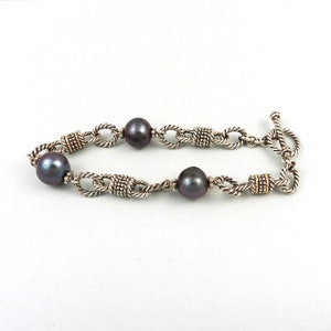 Pearl Bracelet in 925 Sterling Silver & Solid 14kt Yellow Gold