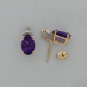 Natural Amethyst with Natural Diamond Earrings Solid 14kt Yellow gold