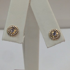 Natural Tanzanite Earrings Solid 14kt Yellow Gold. For Kids