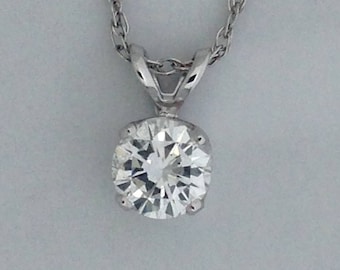 Natural Diamond Solitaire Pendant Solid 14kt White Gold