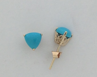 Sleeping Beauty Turquoise Earrings Solid 14kt Yellow Gold