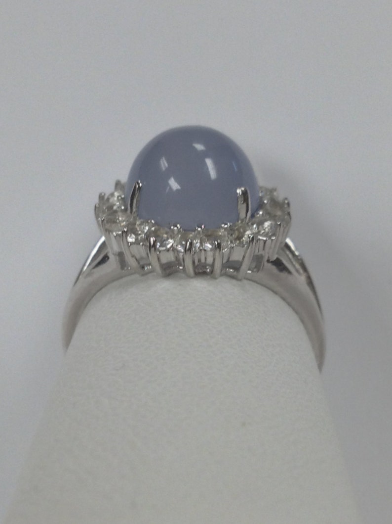 Natural Chalcedony with White Topaz Ring 925 Sterling Silver
