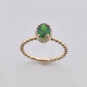 Natural Chrome Diopside with Natural Diamond Ring Solid 14kt Yellow Gold