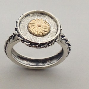 Ring in 925 Sterling Silver & Solid 14kt Yellow Gold. French Architectural Ornaments
