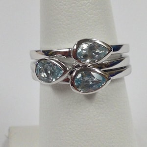 Natural Blue Topaz Stackable Rings 925 Sterling Silver