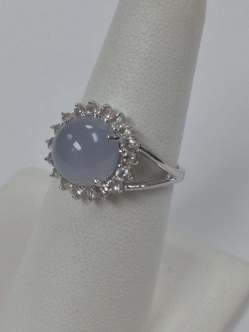 Natural Chalcedony with White Topaz Ring 925 Sterling Silver