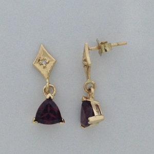 Natural Garnet with Natural Diamond Dangle Earrings Solid 14kt Yellow gold