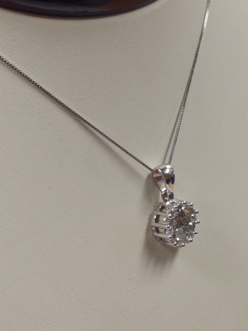 Natural Diamond Cluster Pendant Solid 14kt White Gold