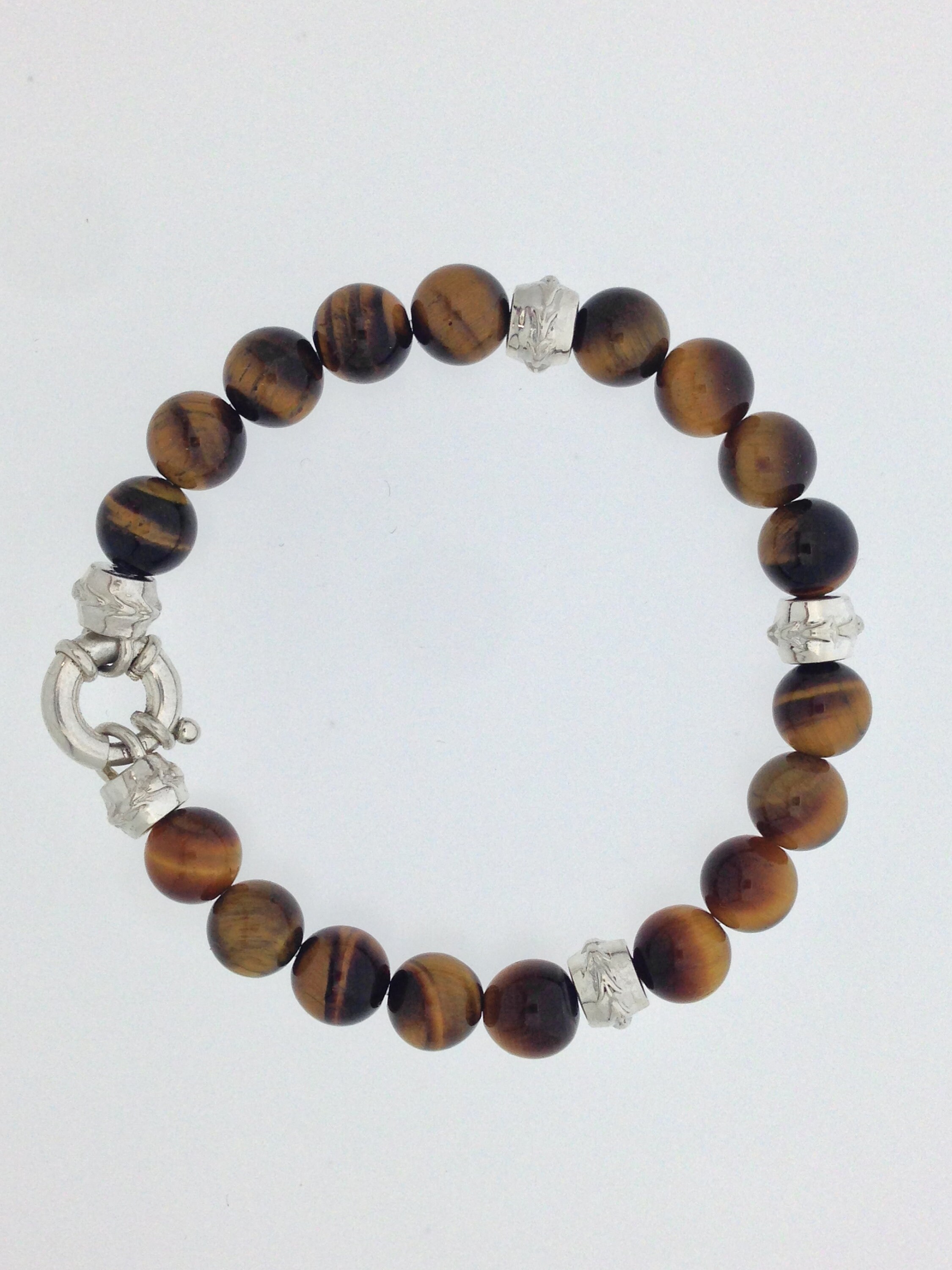 Bracelet En Argent 925 Avec Perle Et Oeil De Tigre - Ajustable, Style Naturel Et élégant