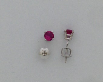 Natural Ruby Earrings with Screw Back Post Solid 14kt White Gold