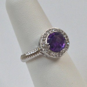 Natural Amethyst with White Topaz Ring 925 Sterling Silver