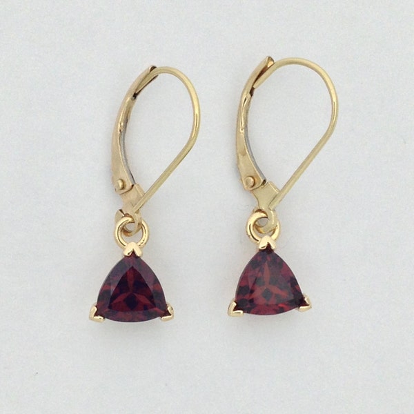 Natural Garnet Dangle Earrings Solid 14kt Yellow Gold