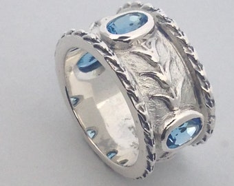 Natural Blue Topaz Ring in 925 Sterling Silver