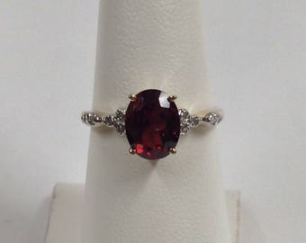 Natural Garnet with Natural Diamond Cluster Ring Solid 14kt Yellow Gold