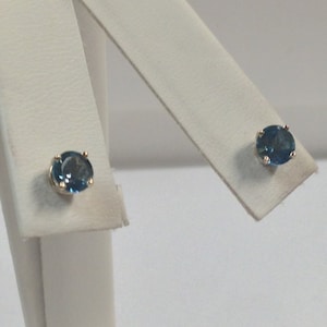 Natural London Blue Topaz Earrings Solid 14kt Yellow Gold