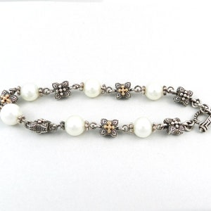 Pearl Bracelet in 925 Sterling Silver & Solid 14kt Yellow Gold