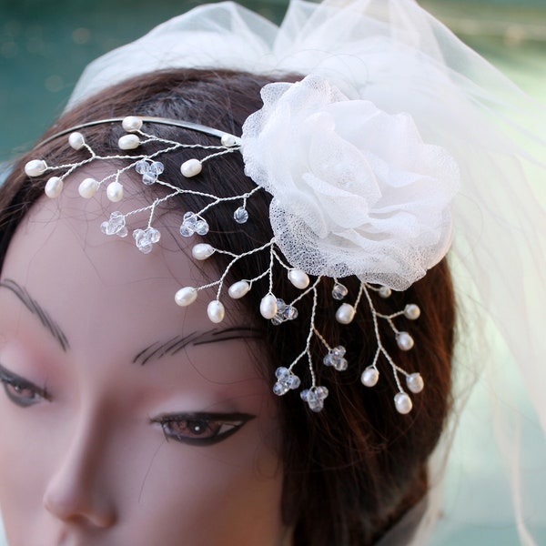 Bridal Tiara, Wedding Headband, Wedding Hair Piece, Wedding Tiara, Bridal Headpiece, Silk Flower, Swarovski Crystals Headband