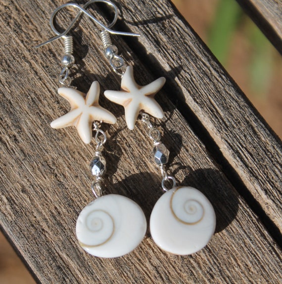 Sea Shell Earrings Shiva Eyes Jewelry Starfish Earrings Nautical Boho Beach Jewelry Women Gift Hippy Ocean Jewelry Beach Wedding Etsy