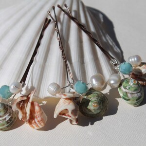 Sea Shell Pins, Beach Wedding, Blue Bridal Pearls Pins, Hair Accessories, Hair Bobby Pins, Destination Wedding, Bridesmade Gift, Marine Gift