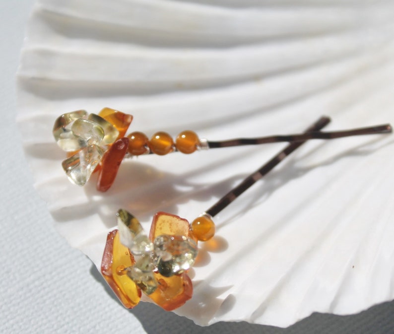 Gift for Teens Girls Women Carnelian Pins Peridot Stone Beads Baby Pins Autum Set of Pins Gem Hair Jewelry Amber Bobby Pins