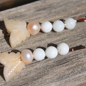 Batterfly Pearls Bobby Pins, Beach Sea Shell Set of Pins, Pearl Hair Jewelry, Wedding Hair Pins, Prom Jewelry, Gift Girls