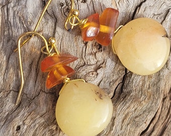 Yellow Crystal Jade Earrings, Amber Earrings, Silver Earrings, Women Gift, Crystal Stone Jade Dangle Earrings