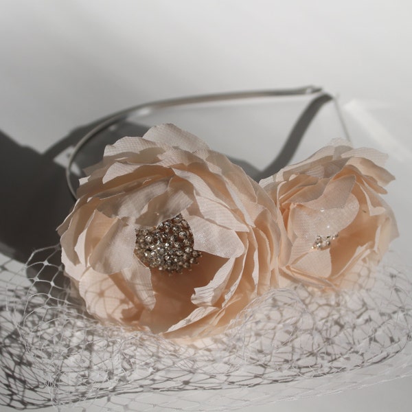 Bridal Birdcage Veil, Bridal Headpiece, Flower Headband, Rhinestone Crystals Wedding Accessories