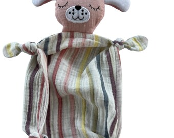 Handmade baby gift: Striped Bubble Gauze Baby Security Blanket, lovey for girls, baby gift