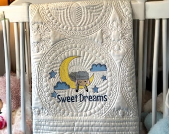 Heirloom Baby Quilt, Infant Bedding, Baby Nursery Blanket, Cotton Baby Quilt, Grandparent Baby Gift, Baby Quilt Embroidered, Baby Blanket