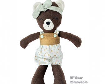 Handmade Stuffed Bear Doll – Sleepy bear - Plush Teddy Bear – Soft Fleece Bear – Baby Gift, Nursery Decor, Woodland animal