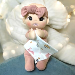 Baby doll for toddler, handmade doll for girls, Easter gift for girl, cloth doll, unique gift , snuggle doll , doll binkie, doll accessories