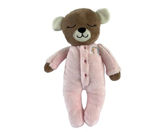 Handmade Teddy Bear, Soft Minky Fabric, Rainbow Embroidered Stuffed Animal, brown teddy bear,classic teddy bear, soft toy