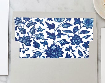 Blue Chinoiserie, Square Liners - SET OF 25, Printed Envelope Liners for Wedding Invitations