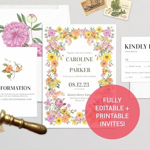 Pink, Orange, and Yellow Flowers Invitation Suite Template | Download printable wedding invitation suite!