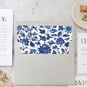 Forros de sobres cuadrados con estampado chinoiserie azul - JUEGO DE 25, forros de sobres impresos para invitaciones de boda