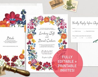 Moody Flowers Invitation Suite Template | Download printable wedding invitation suite!