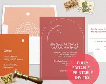 Retro Arch Invitation Suite Template | Download printable wedding invitation suite!